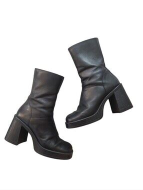 Steve Madden Fantsie Black Chunky Platform Block Heel Ankle Boots 7.5